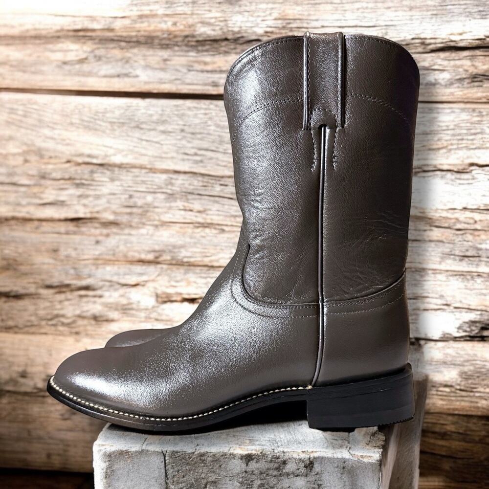 Justin Boots Western Boots Juniors Gray Leather Roper Style Country Size 5.5 D